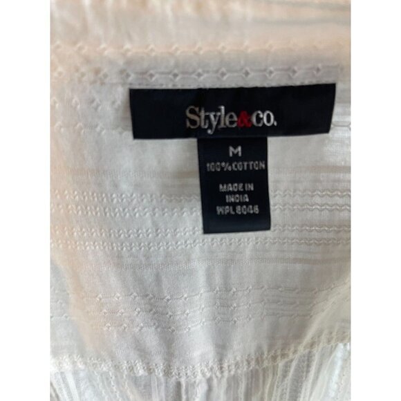 Style & Co. M White Split Neck Button Metallic Accent 3/4 Roll-Tab Sleeve Top - Picture 5 of 5